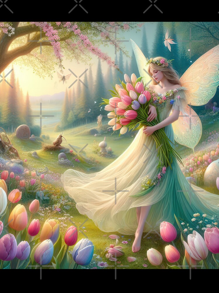 fairy with bouquet tulips happy fantasy easter landscape by Expressions-Sel