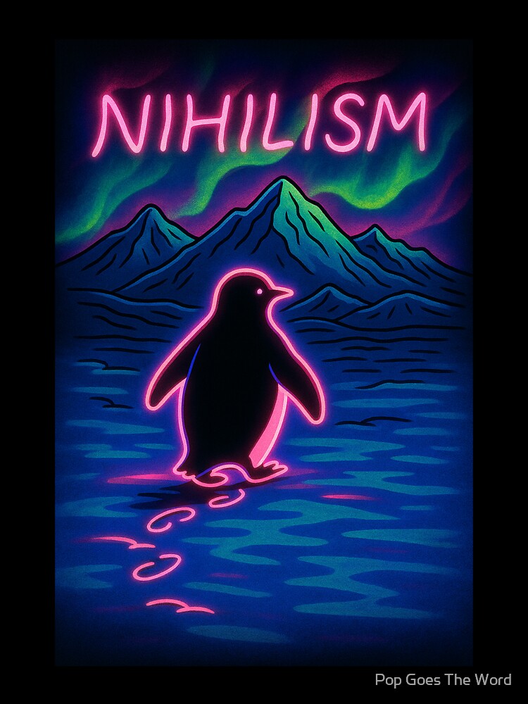 Nihilist Penguin Neon Aurora by Pop Goes The Word