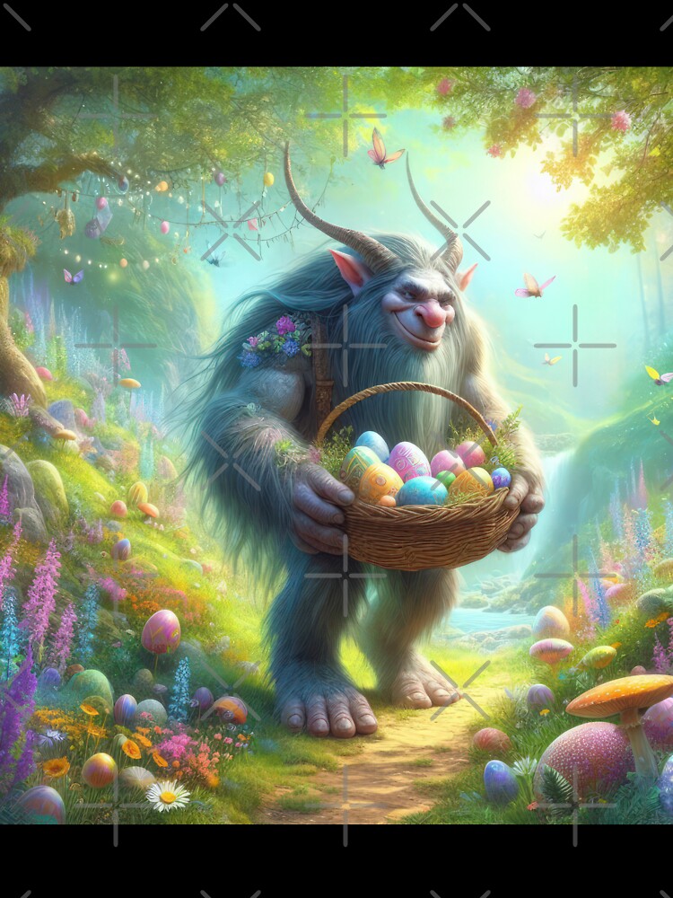Troll with a basket of eggs in the forest happy fantasy easter landscape by Expressions-Sel