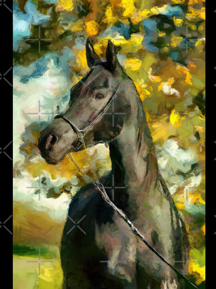 Brown arabian horse sitting in front of a tree – digital painting by NickoPrints