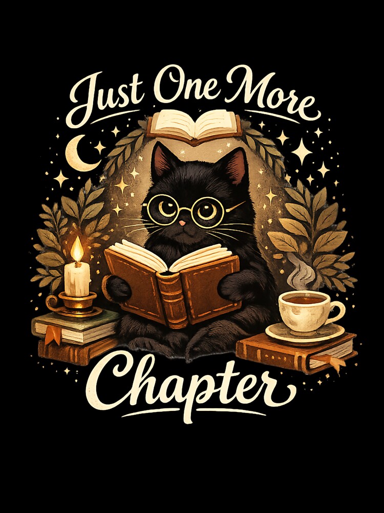 Just One More Chapter Black Cat Book Lover Reading Cat Aesthetic by MUSA'S