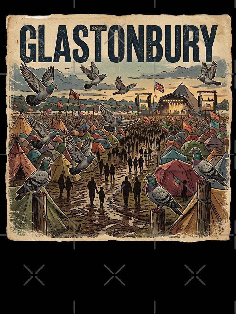 Glastonbury Muddy Pigeon Vintage Poster by azule1