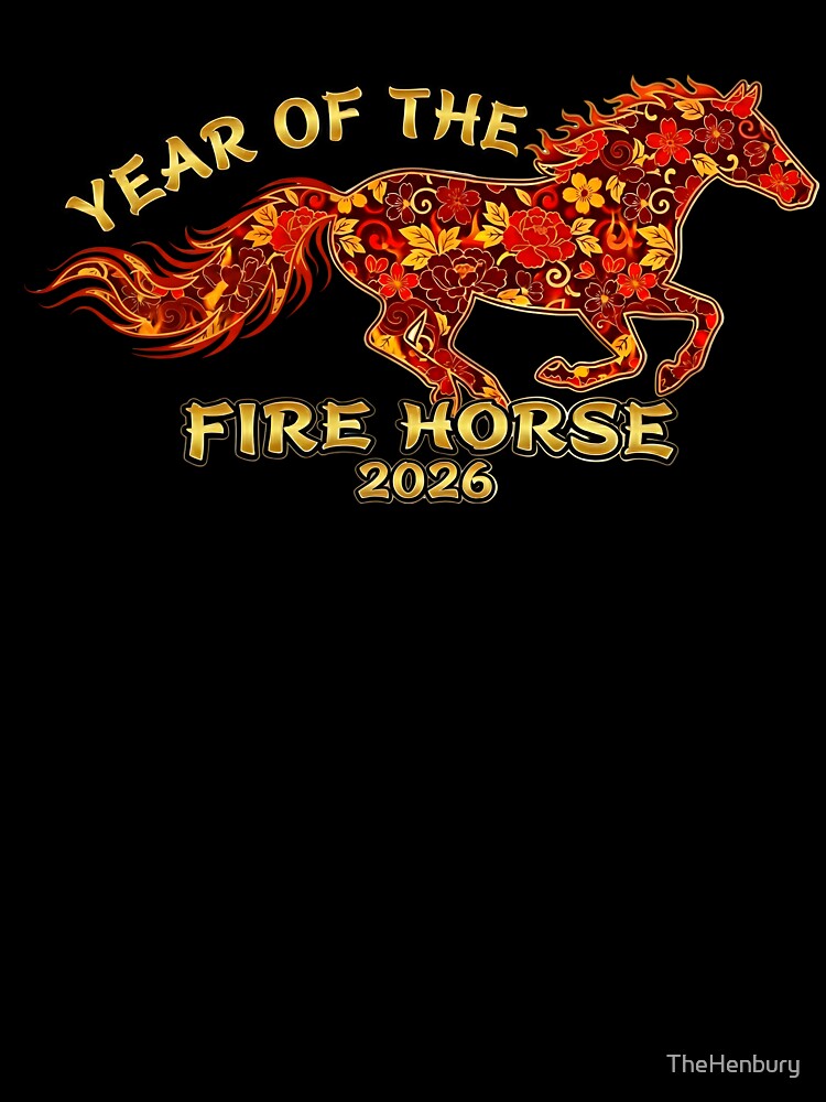 Lucky Year of the Fire Horse 2026 - Red Floral & Gold Bow by TheHenbury