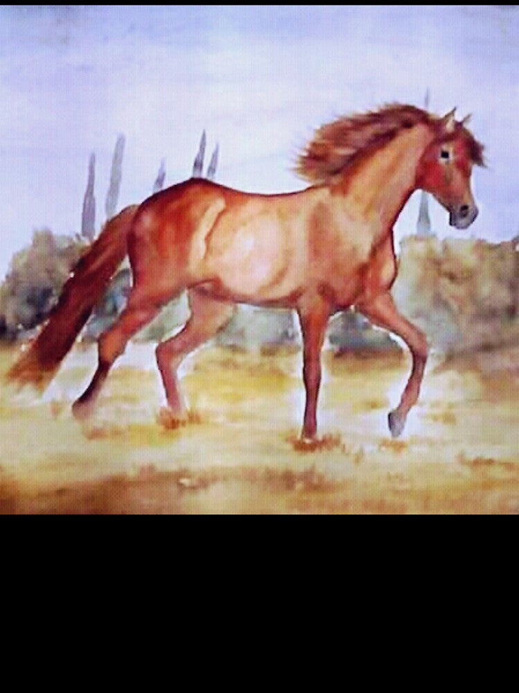Galloping horse summer field watercolor painting by horseaddicted
