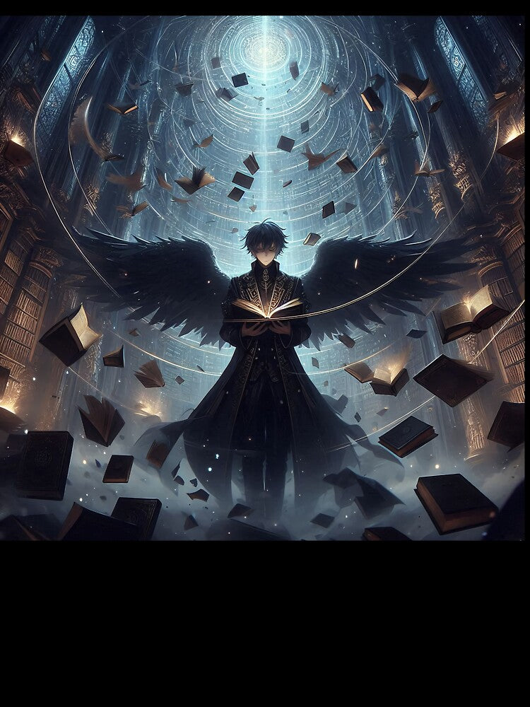 The Keeper of Forbidden Knowledge: Dark Anime Angel in a Magical Floating Library by MouradStudio