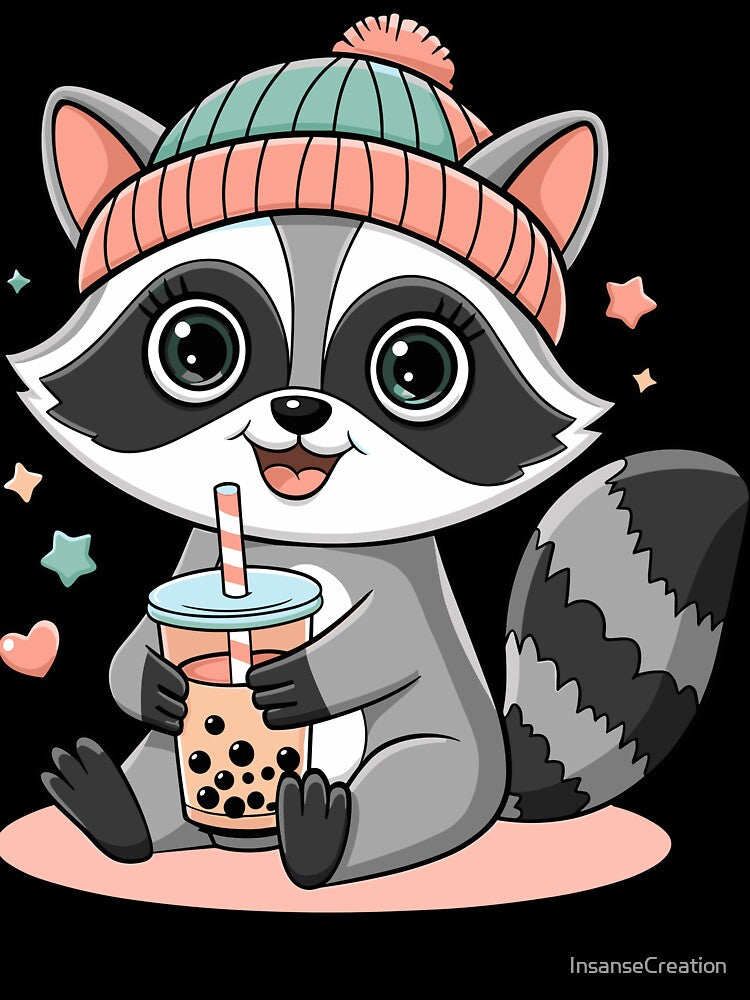Cute Cartoon Raccoon Drinking Bubble Tea by InsanseCreation