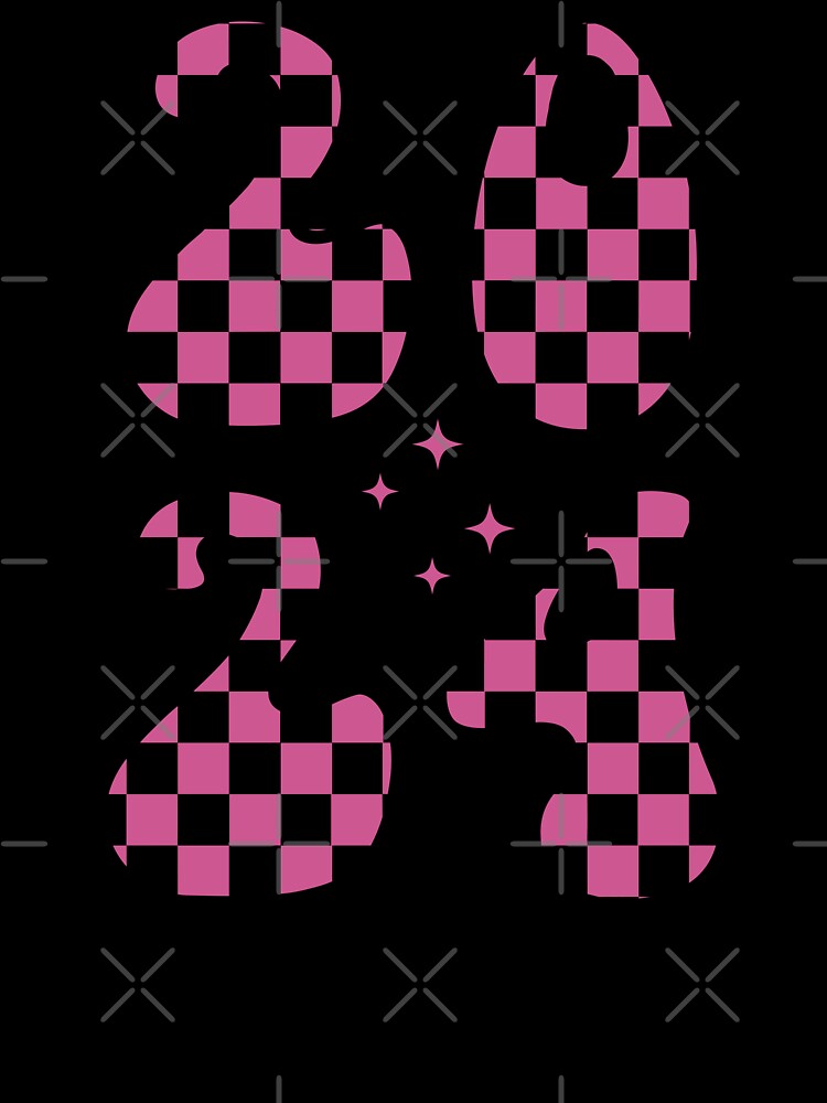 2024 - Happy New Year Cute Retro Groovy Celebration (Chess Pattern Pink and Black Design) by Spiprinto