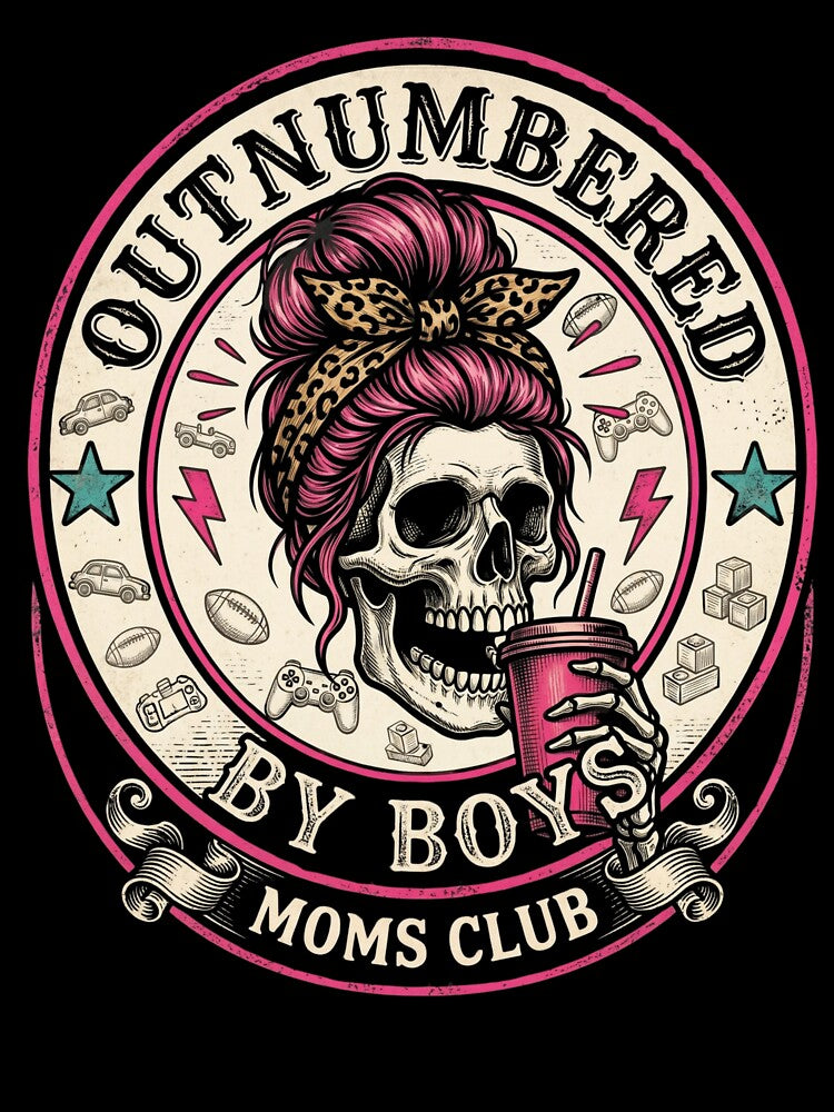 Outnumbered By Boys Moms Club Funny Skull Mom Tee by SofenArt