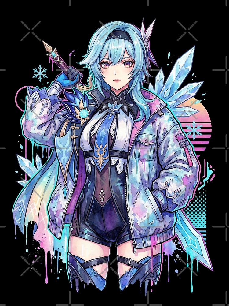 Genshin Impact Eula Vaporwave Aesthetic Neon Synthwave Design by Senpaiwaves