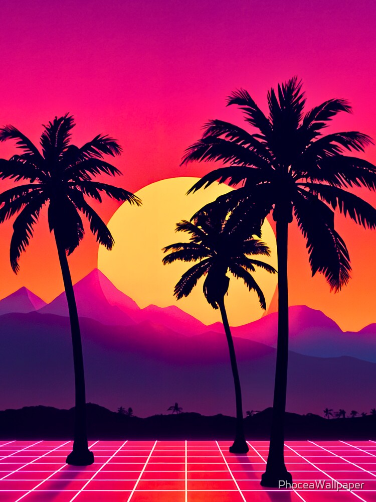 Retro 80s Sunset Grid by PhoceaWallpaper