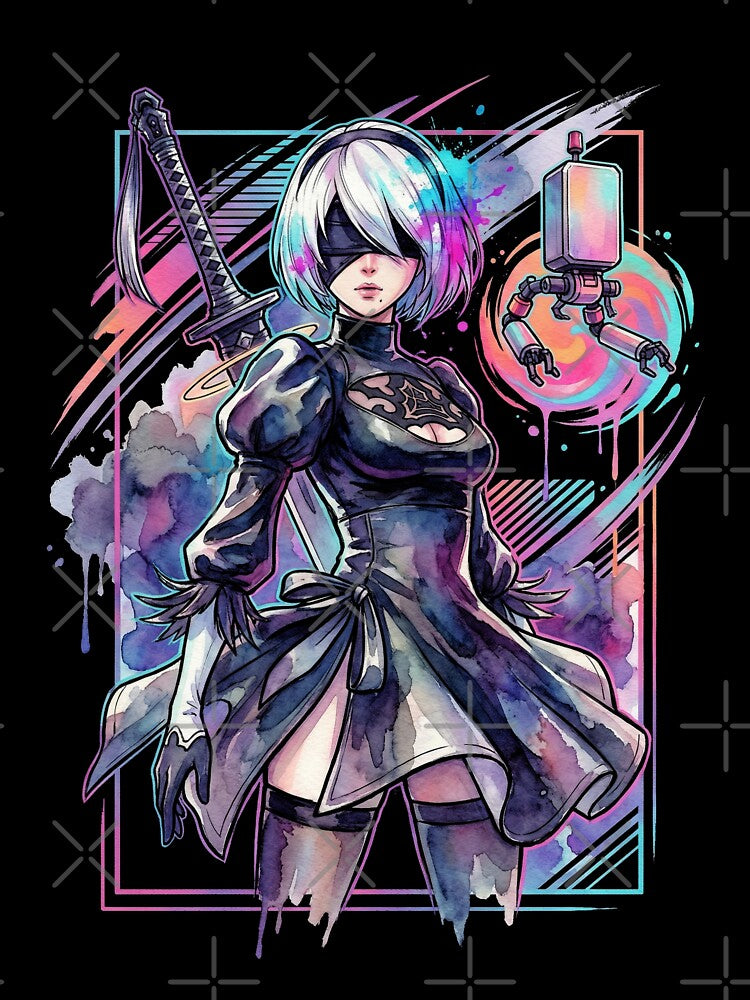 NieR Automata 2B Vaporwave Aesthetic Neon Synthwave Design by Senpaiwaves