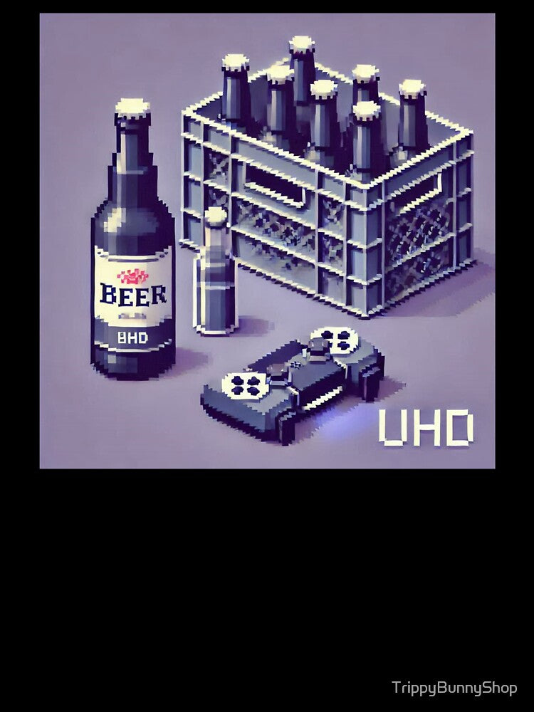 Simple Pixel Things: A Crate Of Beer - Pixelated Beer Crate - Pixelated Gamer's Night - Beer and Controller (Pixel Art, Minimalism) by TrippyBunnyShop