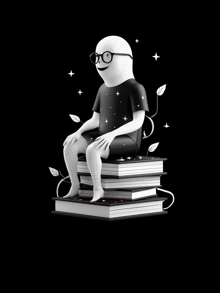 Night Reader – Hooded Figure on Book Stack by fantasyy
