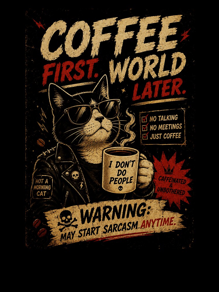 Sarcastic Coffee Cat for Mornings Without Small Talk by Modaozushi216