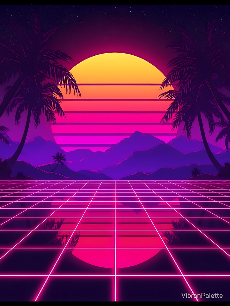 Neon Sunset Grid - Synthwave 80s Retrowave Aesthetic by VibranPalette