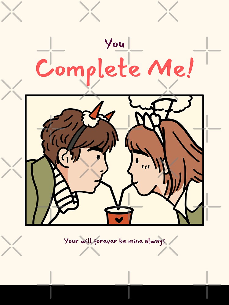 You Complete Me – Cute Romantic Couple Valentine Illustration by SheetalMourya