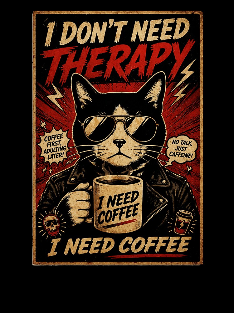 Funny Coffee Cat Vintage Poster Retro Caffeine Attitude by Modaozushi216