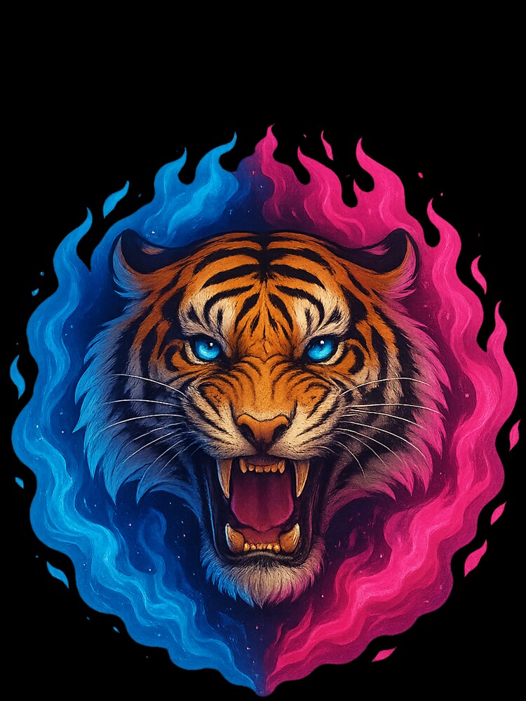 Fireborn Tiger – Blue & Pink Flame Aura by SarahsSZN