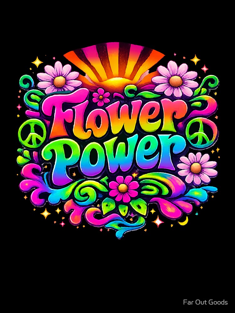 Electric Flower Power Neon 70s Psychedelic Art by Far Out Goods