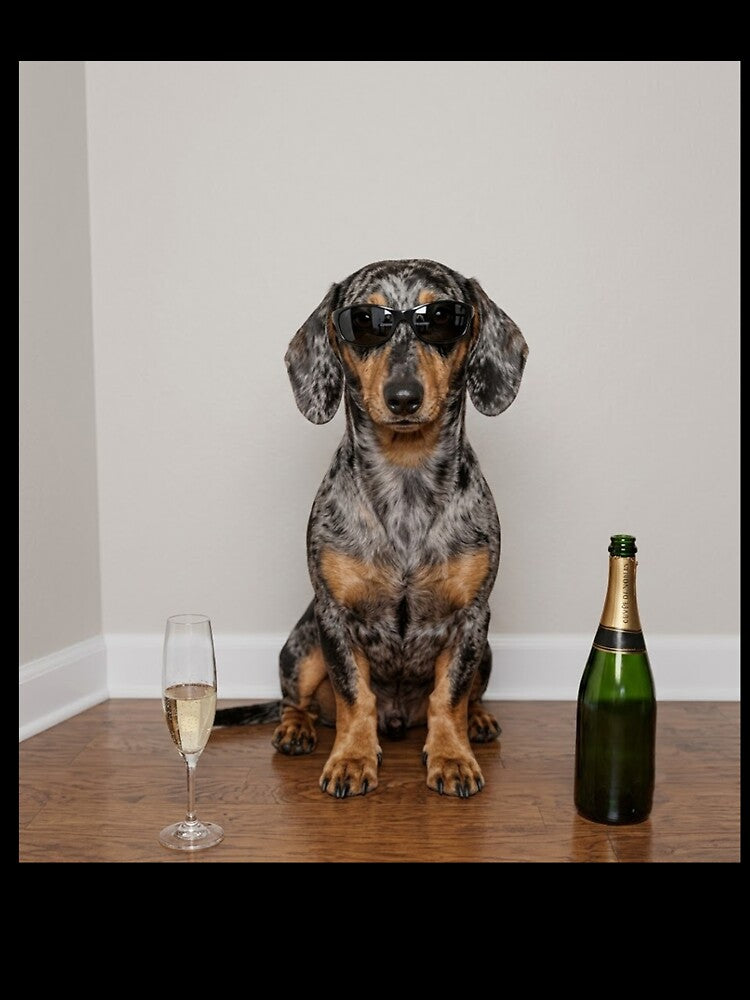 Funny Dachshund Dog Champagne Cool Wiener Dog Sunglasses by OMITTEROMINOUS
