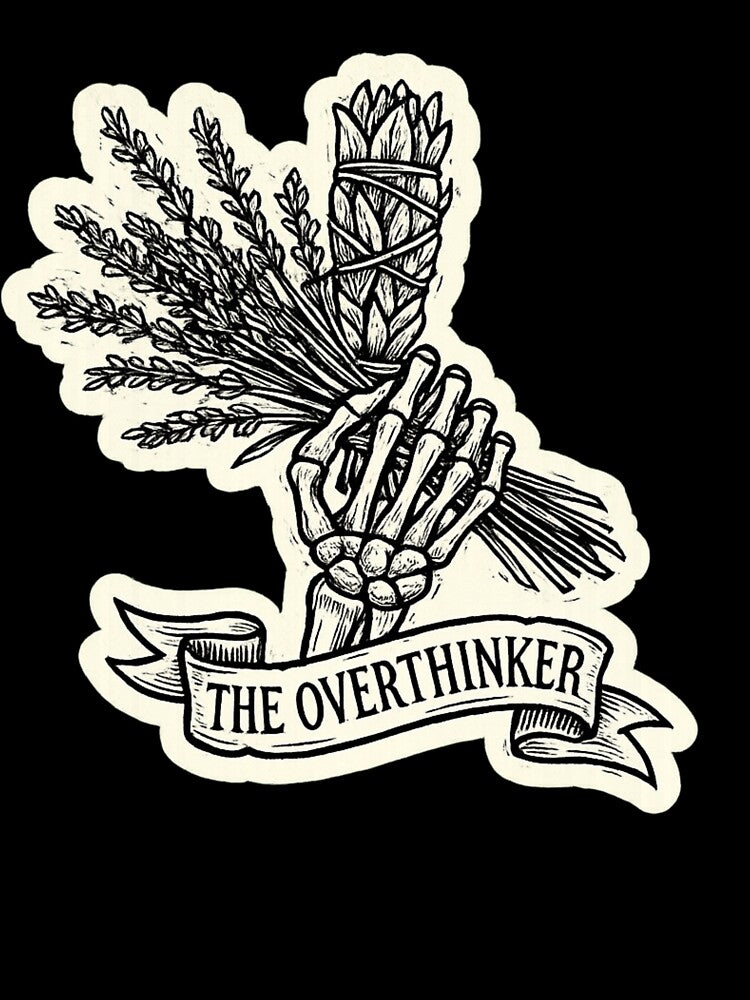 "The Overthinker" Vintage Skeleton Hand & Herbs Botanical Gothic by RiotKida