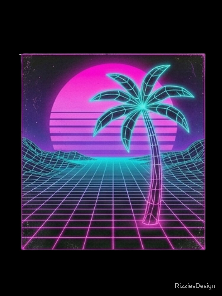Retro Vaporwave Palm Tree Neon Sunset by RizziesDesign