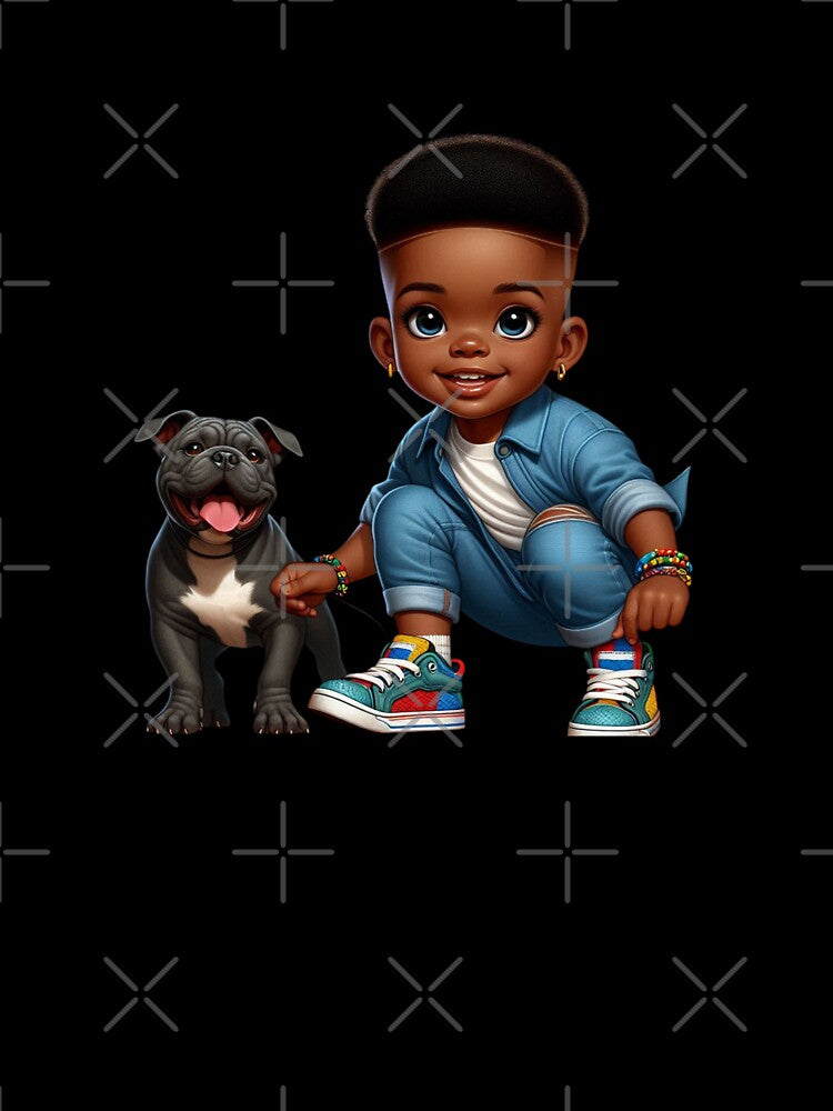 Black Boy and Dog Friendship Cartoon | Colorful Illustration by Lulunza