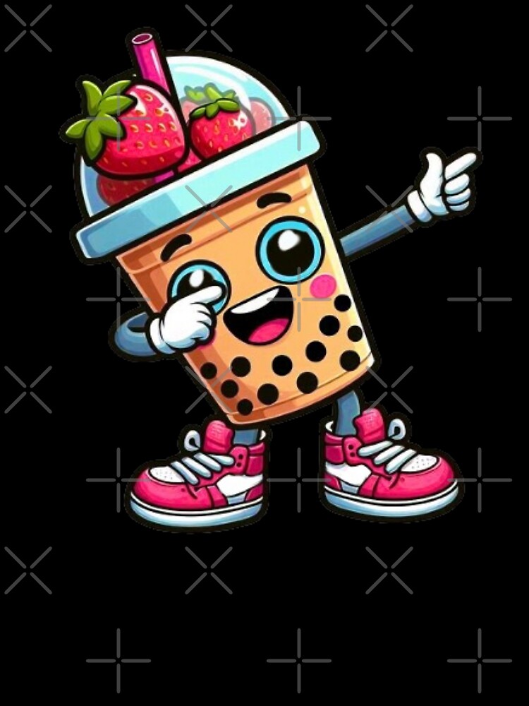 Strawberry Boba Buddy – Kawaii Dabbing Bubble Tea Character by Myra365Art