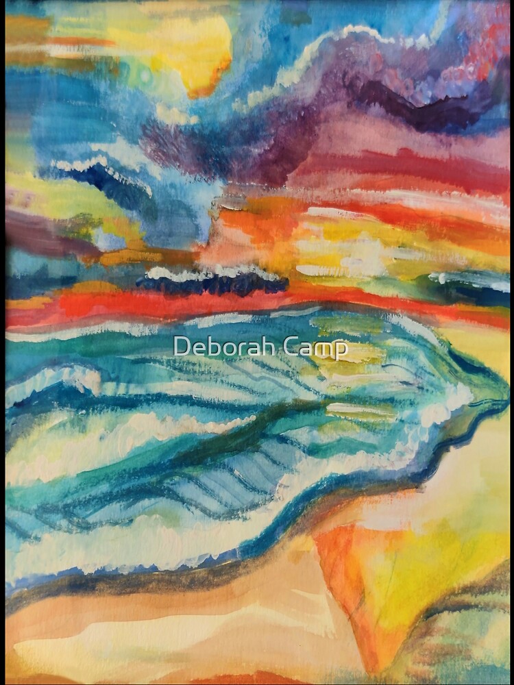Scenic Beach Ocean Watercolor Sunset by Deborah Camp
