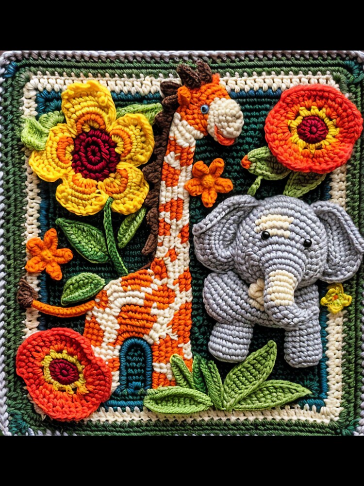 Jungle animal crochet square by NuttyCottage