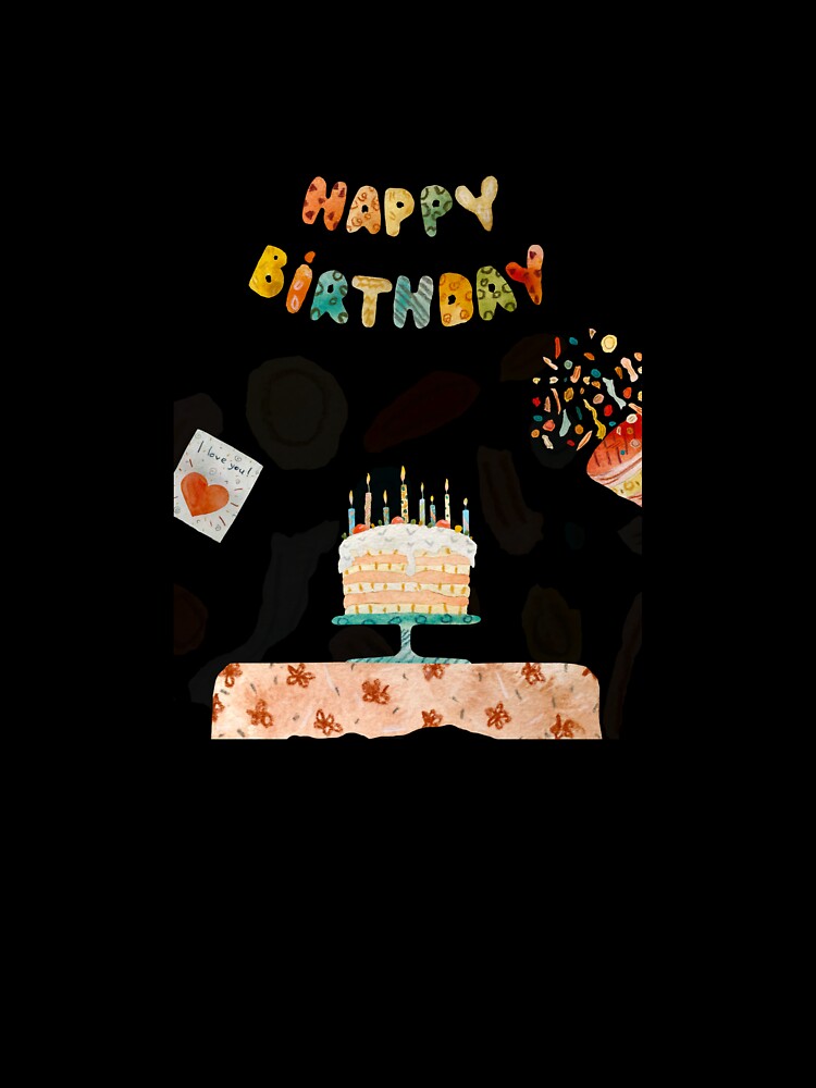 Card happy birthday text table watercolor by Yana Mustafina | Boho Soulful Designs