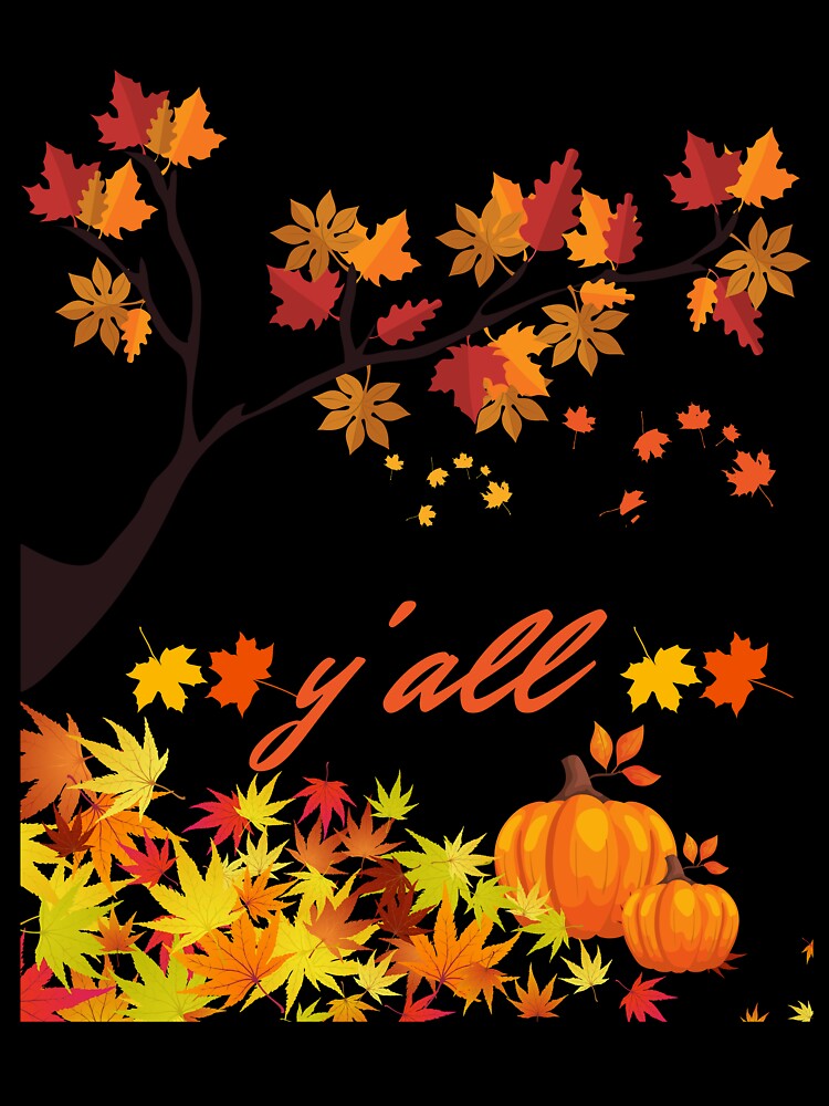 Copy of it's fall y'all funny autumn tree with falling leaves harvest pumpkin and squirrels by mydreamcatcher