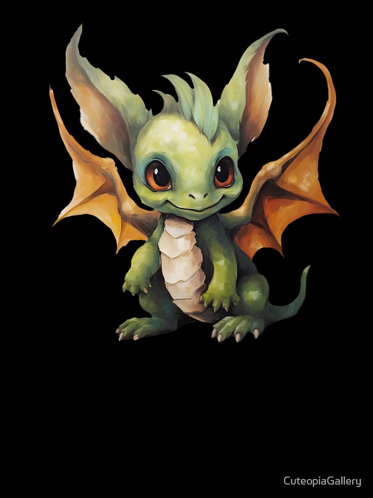 Cute Artwork of an Adorable Green Baby Dragon by CuteopiaGallery