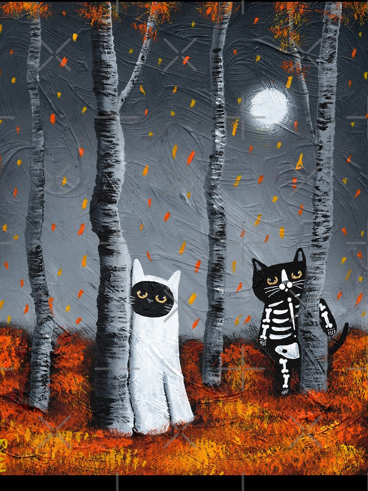 Ghost and Skellie Cat in the Woods by KilkennyCat Art