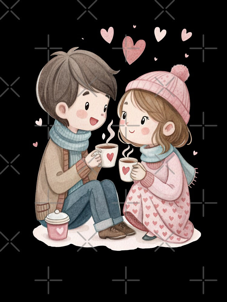 Sweet Coffee Date Couple Cute Love Illustration Valentine Gift by Lulunza