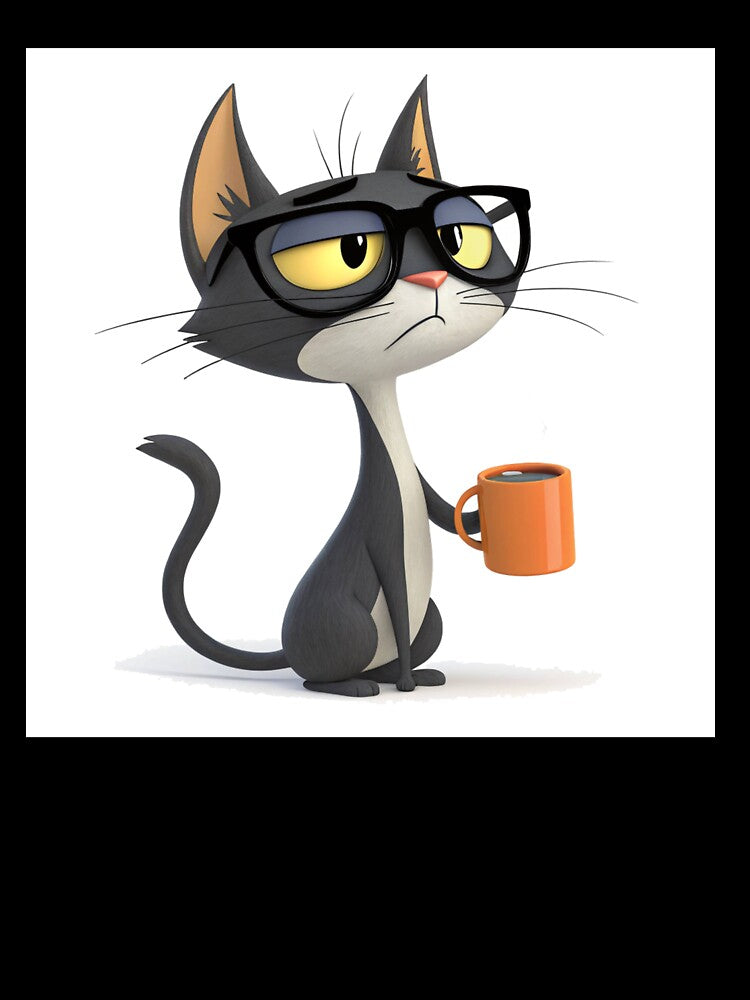 Cool Coffee Cat – Grumpy Morning Mood Cartoon by VivoStudio