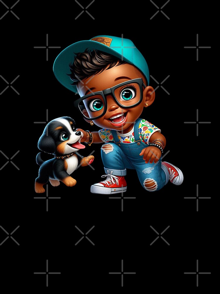 Happy Black Kid with Glasses Cartoon Art by Lulunza