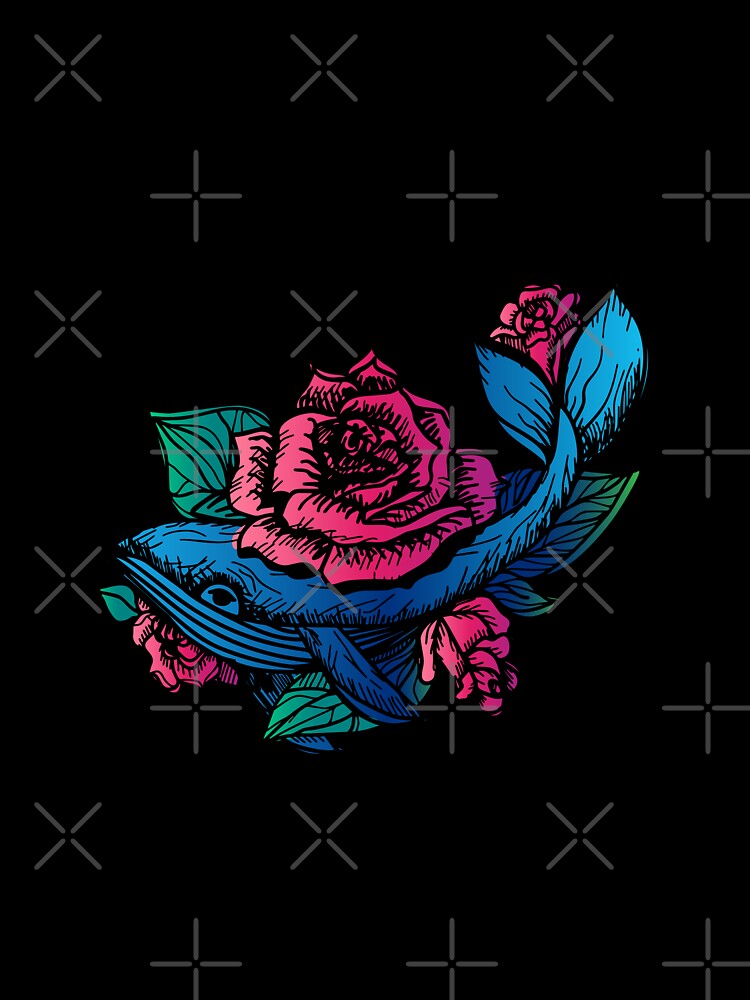 Whale and Roses Stay Wild Blue Whale and Red Roses for Light Background by activlifewear