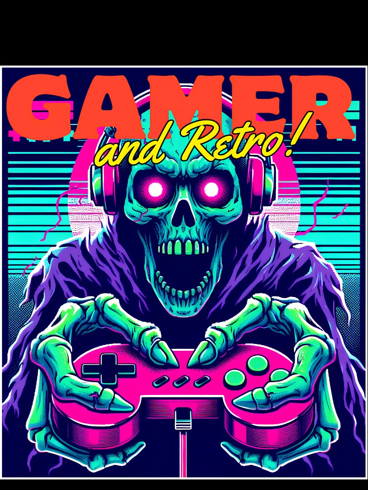 Retro Neon Skull Gamer by KMHArts