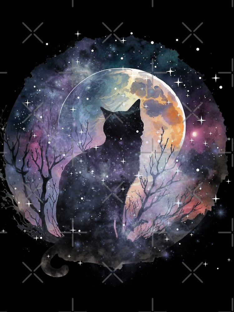Black Cat Galaxy, Moon and Night Sky by MamaNeeaDesigns