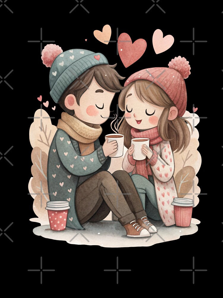Cute Lovers With Coffee Valentine Cozy Couple Illustration by Lulunza