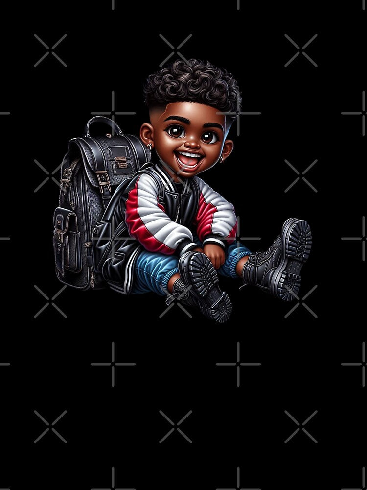 Chibi Black Boy with Backpack Drawing by Lulunza