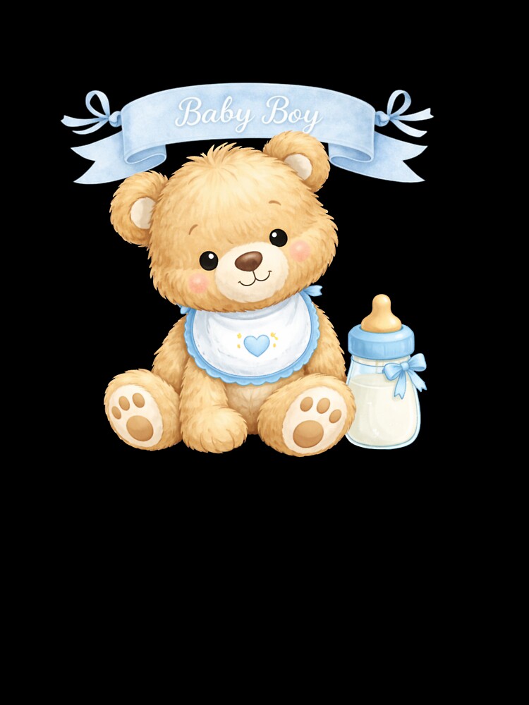 Cute Baby Boy Teddy Bear with Bottle – Baby Shower Design by SaraMagicStudio