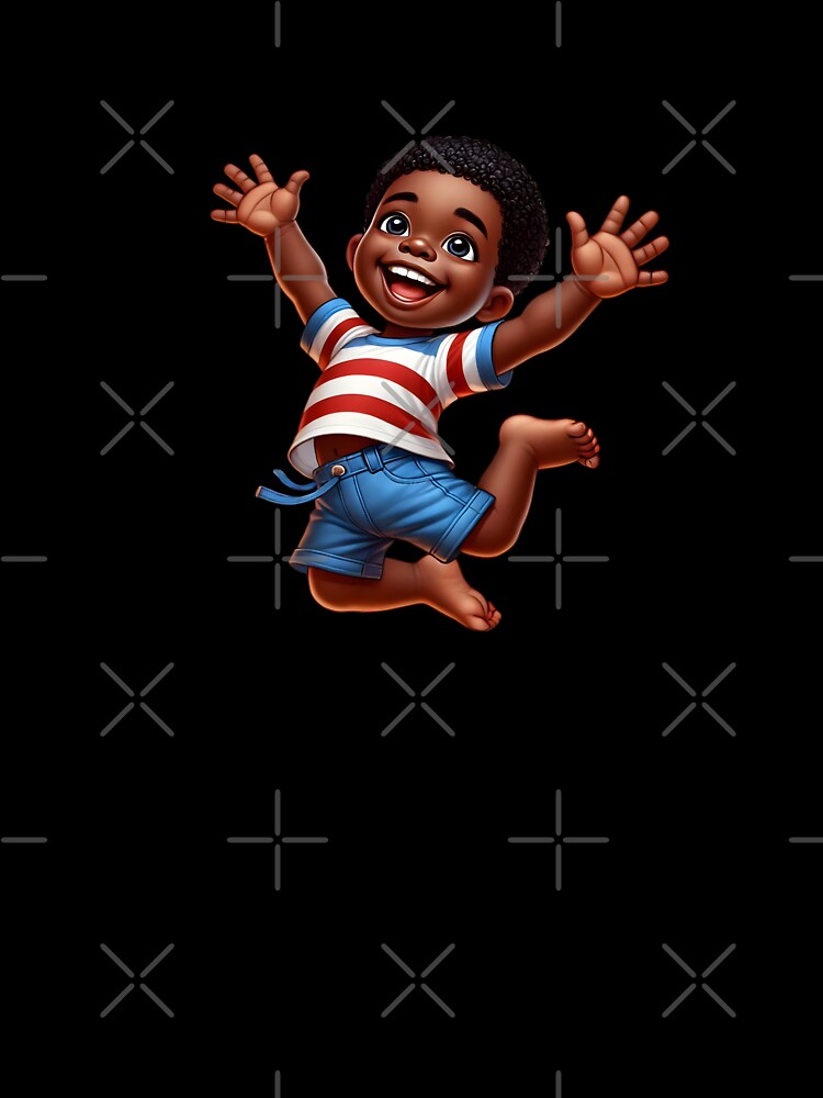 Smiling Black Toddler Jumping – Cute Afro American Boy Art by Lulunza
