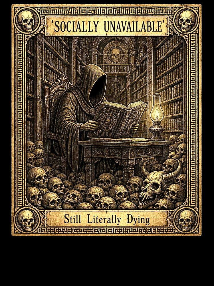 Socially Unavailable Still Literally Dying Gothic Dark Academia Design by thoughtswear