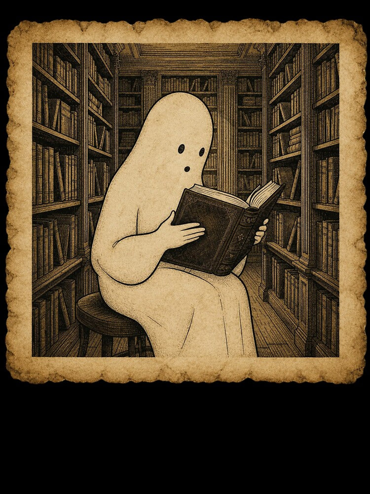 Cute Ghost Reading in a Library Dark Academia Vintage Aesthetic by thoughtswear