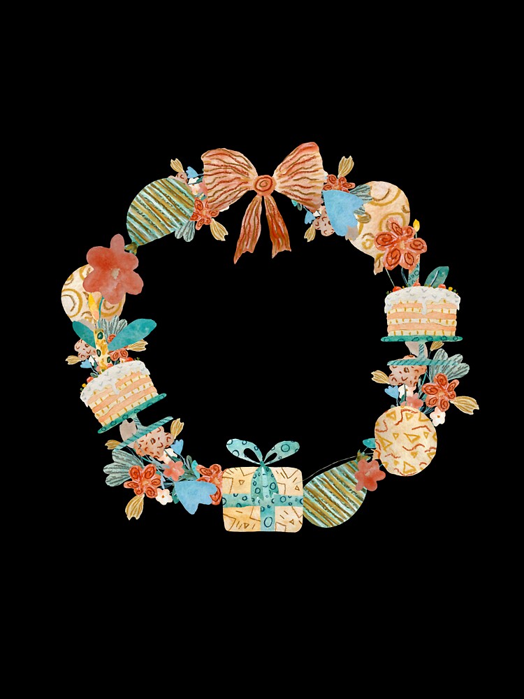 Wreath Happy birthday flower gift cake watercolor by Yana Mustafina | Boho Soulful Designs