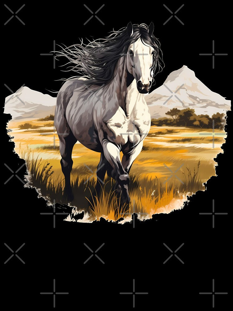Beautiful white arabian horse on a country meadow illustration by NBSStore