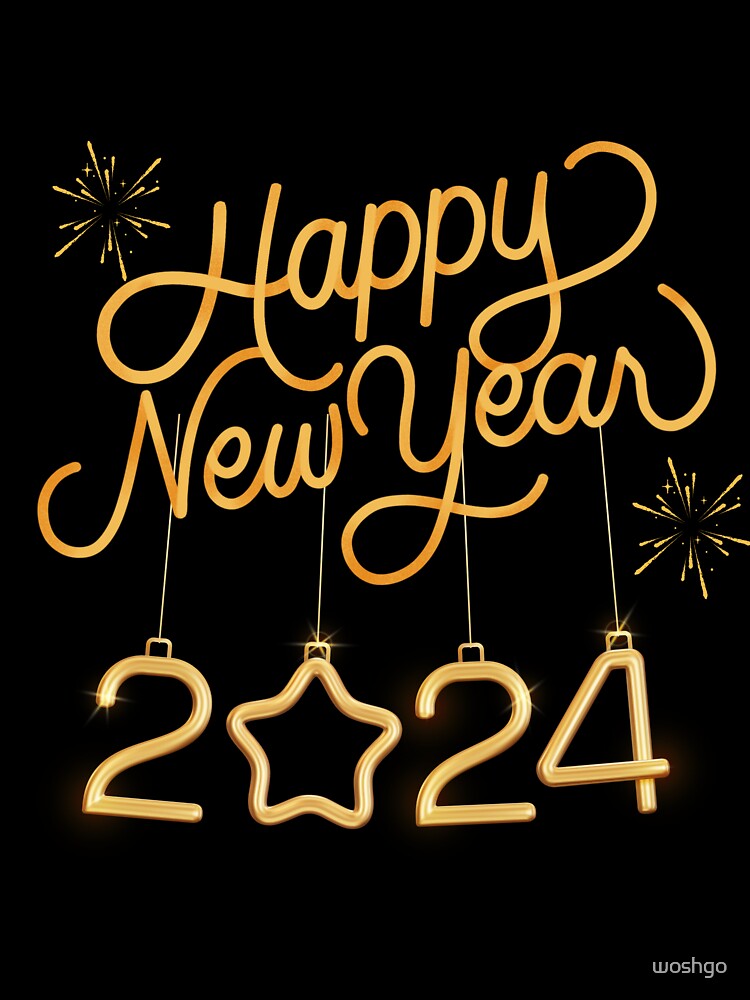 Cute Happy New Year 2024 Gold by woshgo