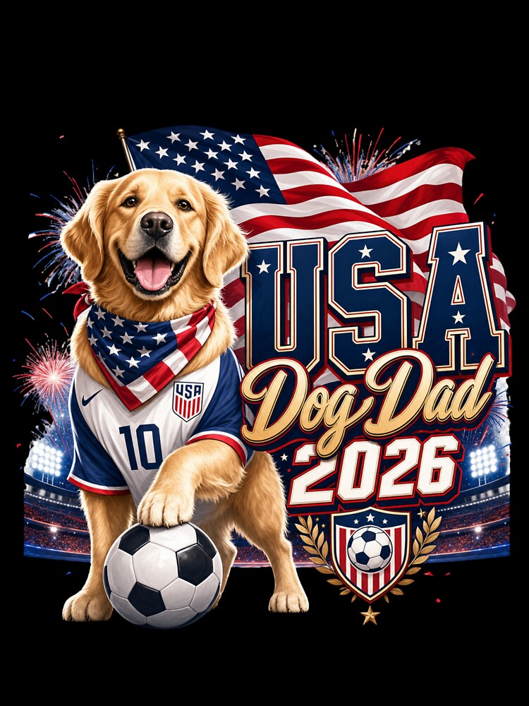 USA Dog Dad 2026 Patriotic Golden Retriever World Cup T-Shirt by Ashley critters